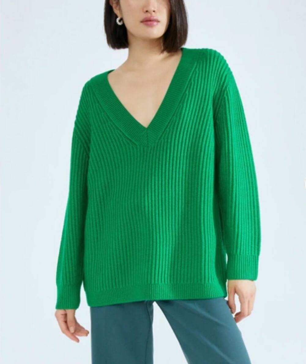 Artizia Babaton Roger Sweater Long V-neck merino wool Kelly Green S